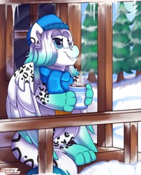 Size: 2100x2600 | Tagged: safe, artist:shadowreindeer, derpibooru import, oc, oc:cold front, pony, clothes, commission, scarf, wings, winter