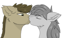 Size: 2000x1200 | Tagged: safe, artist:yerwarrior, derpibooru import, oc, oc only, oc:cassie, oc:petrichor, earth pony, pegasus, pony, bust, earth pony oc, eyes closed, gay, kissing, looking at someone, male, oc x oc, pegasus oc, shipping, simple background, stallion, transparent background