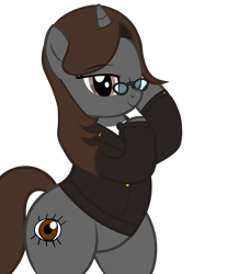 Size: 4600x5037 | Tagged: safe, artist:mlpmvguy, derpibooru import, oc, oc only, oc:sonata, pony, unicorn, absurd resolution, bipedal, clothes, cute, eyes closed, female, glasses, hind legs, mare, one eye closed, simple background, smiling, solo, suit, transparent background, vector, wide hips, wink