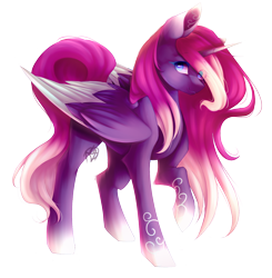 Size: 1608x1644 | Tagged: safe, artist:prettyshinegp, derpibooru import, oc, oc only, alicorn, pony, alicorn oc, colored wings, female, horn, mare, raised hoof, raised leg, signature, simple background, smiling, solo, tattoo, transparent background, two toned wings, wings