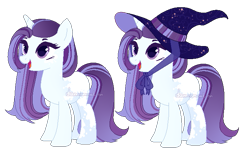 Size: 691x411 | Tagged: safe, artist:dammmnation, derpibooru import, oc, oc only, pony, unicorn, base used, duo, female, hat, horn, mare, simple background, smiling, transparent background, unicorn oc, witch hat