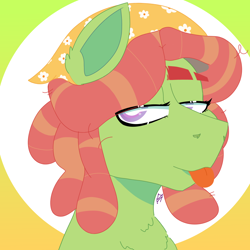 Size: 1500x1500 | Tagged: safe, artist:dsstoner, tree hugger, earth pony, pony, bust, female, mare, portrait, solo, tongue, tongue out