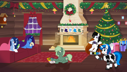 Size: 7680x4321 | Tagged: safe, artist:n0kkun, oc, oc:crystal glaze, oc:feathertrap, oc:iron reign, oc:marquis majordome, oc:soft mane, earth pony, pony, unicorn, adorable, blanket, cabin, candle, carpet, christmas, christmas stocking, christmas tree, christmas wreath, clock, commission, crayons, crossdressing, curtains, decoration, drawing, eyepatch, femboy, fireplace, glasses, hearth, hot chocolate, maid, maid outfit, male, males only, merry christmas, mug, pillow, playing, playstation portable, plushie, present, resting, sissy, sleeping, snug, sofa, stallion, stallions only, wholesome