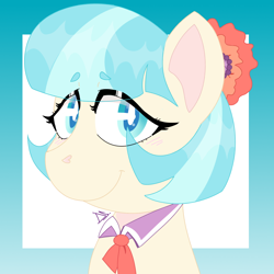 Size: 1500x1500 | Tagged: safe, artist:dsstoner, coco pommel, earth pony, pony, bust, clothes, female, mare, portrait, smiling, solo