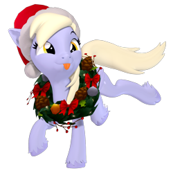Size: 1000x1000 | Tagged: safe, artist:owlpirate, derpibooru import, derpy hooves, pegasus, pony, 3d, christmas, christmas wreath, cute, derpabetes, female, hat, holiday, mare, santa hat, silly, simple background, solo, source filmmaker, standing, standing on one leg, tongue, tongue out, transparent background, unshorn fetlocks, wreath