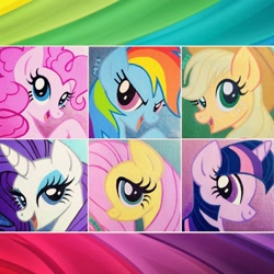 Size: 1440x1440 | Tagged: safe, artist:mayra boyle, derpibooru import, applejack, fluttershy, pinkie pie, rainbow dash, rarity, twilight sparkle, earth pony, pegasus, pony, unicorn, g4, bust, canvas, mane six, portrait