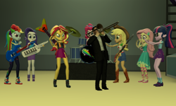 Size: 5120x3072 | Tagged: safe, artist:n3onh100, derpibooru import, applejack, fluttershy, pinkie pie, rainbow dash, rarity, sci-twi, sunset shimmer, twilight sparkle, human, equestria girls, 3d, bass guitar, drums, gmod, guitar, humane five, humane seven, humane six, keytar, musical instrument, rage, tambourine, the rainbooms, trombone