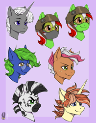 Size: 1600x2039 | Tagged: safe, artist:natt333, derpibooru import, oc, oc:arcane gears, oc:medicinal haze, oc:mythic blade, oc:nyota, oc:silver mane, oc:wandering sunrise, earth pony, pony, unicorn, fallout equestria, fallout equestria: dead tree, commissioner:solar aura