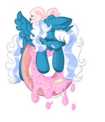 Size: 1900x2200 | Tagged: safe, artist:stinkygooby, derpibooru import, oc, oc:fleurbelle, alicorn, alicorn oc, bow, donut, ear fluff, ears, female, food, grin, hair bow, happy, horn, mare, simple background, smiling, sprinkles, transparent background, wings