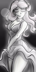 Size: 2000x4000 | Tagged: safe, artist:nolyanimeid, derpibooru import, fluttershy, equestria girls, black and white, breasts, cleavage, clothes, eyes closed, female, grayscale, legs, marilyn monroe, mole, monochrome, open mouth, sleeveless, solo, solo female, white dress