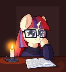 Size: 2300x2500 | Tagged: safe, artist:kumakum, derpibooru import, moondancer, pony, unicorn, candle, cute, digital art, female, looking at you, mare, reading, smiling, smiling at you, solo