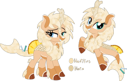 Size: 3602x2296 | Tagged: safe, artist:pure-blue-heart, derpibooru import, oc, kirin, merpony, adoptable, blonde, blonde hair, closed species, cocktail colt, female, fins, food, heterochromia, liquid hair, mare, pineapple, simple background, spoon, straw, transparent background