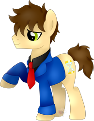 Size: 1787x2298 | Tagged: safe, artist:pure-blue-heart, derpibooru import, oc, oc only, earth pony, brown mane, clothes, green eyes, hourglass, male, messy mane, necktie, obtrusive watermark, raised hoof, raised leg, simple background, stallion, stallion oc, suit, transparent background, watermark