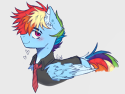 Size: 4096x3072 | Tagged: safe, artist:sandbarx3, derpibooru import, rainbow blitz, rainbow dash, pegasus, clothes, elegant, heart, male, necktie, rule 63, shirt, simple background, solo, stallion, white background