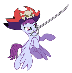 Size: 676x691 | Tagged: safe, artist:discordant creations, derpibooru import, oc, oc only, oc:risky hooves, pegasus, pony, clothes, cosplay, costume, female, flying, hat, mare, mouth hold, pegasus oc, pirate, pirate hat, secret santa, shantae, simple background, solo, sword, transparent background, weapon