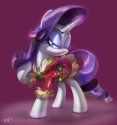 Size: 1916x2048 | Tagged: safe, artist:brdte, derpibooru import, rarity, pony, unicorn, christmas, clothes, coat, female, holiday, lidded eyes, mare, purple background, signature, simple background, solo