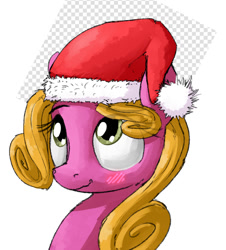 Size: 906x1004 | Tagged: safe, artist:uteuk, derpibooru import, shady, earth pony, pony, g1, g4, blushing, christmas, female, g1 to g4, generation leap, happy, hat, holiday, mare, santa hat, simple background, solo, white background
