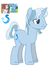 Size: 1224x1642 | Tagged: safe, artist:lanternik, derpibooru import, prince blueblood, trixie, oc, pony, unicorn, base used, female, frown, horn, male, mare, offspring, parent:prince blueblood, parent:trixie, parents:bluetrix, screencap reference, simple background, stallion, unicorn oc, unshorn fetlocks, white background