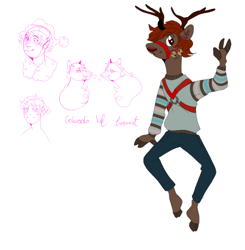 Size: 1564x1594 | Tagged: safe, artist:lanternik, derpibooru import, oc, oc only, anthro, deer, human, pony, reindeer, unguligrade anthro, anthro with ponies, antlers, bridle, bust, chest fluff, clothes, pants, simple background, sketch, sketch dump, smiling, tack, waving, white background