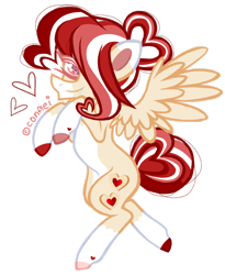 Size: 1280x1564 | Tagged: safe, artist:conflei, derpibooru import, oc, oc only, pegasus, pony, colored hooves, eyelashes, female, hair over one eye, heart, mare, pegasus oc, simple background, smiling, solo, transparent background, wings