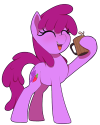 Size: 800x1000 | Tagged: safe, artist:thebatfang, derpibooru import, berry punch, berryshine, earth pony, pony, drunk, eyes closed, female, go home you're drunk, hoof hold, mare, open mouth, open smile, raised hoof, raised leg, simple background, smiling, solo, transparent background