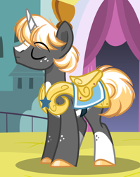 Size: 2278x2858 | Tagged: safe, artist:emberslament, derpibooru import, oc, oc only, oc:gilded gleam, pony, unicorn, horn, royal guard, solo, unicorn oc