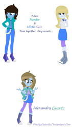 Size: 700x1244 | Tagged: safe, artist:prettycelestia, derpibooru import, oc, oc only, oc:mystic gem, oc:xander, equestria girls, belt buckle, boots, clothes, fusion, heterochromia, high heel boots, jacket, multiple arms, pants, ponytail, shoes, simple background, white background