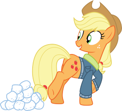 Size: 3319x3000 | Tagged: safe, artist:cloudyglow, derpibooru import, applejack, tanks for the memories, simple background, snow, snowball, solo, transparent background, vector