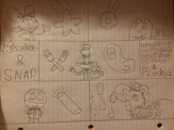 Size: 1024x768 | Tagged: safe, artist:captainlazloparadox, derpibooru import, pinkie pie, camp lazlo, chalkzone, crossover, lazlo, lined paper, snap, traditional art, wander (wander over yonder), wander over yonder, wow! wow! wubbzy!, wubbzy