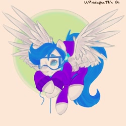 Size: 1668x1668 | Tagged: safe, artist:shadowcat2430, derpibooru import, oc, oc only, oc:polar wing, pegasus, clothes, goggles, one eye closed, pegasus oc, simple background, solo, sweater, white background, wink