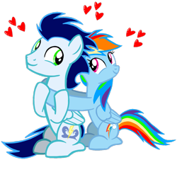 Size: 1099x1099 | Tagged: safe, artist:mlplary6, derpibooru import, rainbow dash, soarin', pegasus, pony, female, heart, hug, looking at each other, looking at someone, love, male, mare, shipping, simple background, sitting, smiling, smiling at each other, soarindash, stallion, straight, transparent background, vector