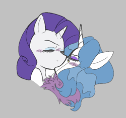 Size: 473x445 | Tagged: safe, artist:dsstoner, fancy skirt, fancypants, rarity, pony, unicorn, aggie.io, blushing, clothes, duo, duo female, eyes closed, female, fur coat, half r63 shipping, kissing, lesbian, mare, monocle, raripants, rariskirt, rule 63, shipping, simple background