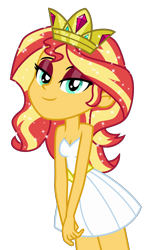 Size: 3224x5310 | Tagged: safe, artist:emeraldblast63, derpibooru import, sunset shimmer, human, equestria girls, equestria girls (movie), bare shoulders, bedroom eyes, clothes, crown, dress, eyeshadow, fall formal outfits, high res, jewelry, makeup, princess, regalia, simple background, sleeveless, solo, strapless, strapless dress, stupid sexy sunset shimmer, transparent background