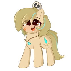 Size: 1280x1280 | Tagged: safe, artist:grithcourage, derpibooru import, oc, oc:grith courage, earth pony, 2023 community collab, derpibooru community collaboration, female, looking up, simple background, skull, smiling, standing, transparent background