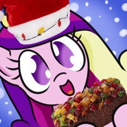 Size: 280x280 | Tagged: safe, artist:jargon scott, derpibooru import, princess cadance, alicorn, pony, avatar, bust, christmas, christmas lights, female, fruitcake, hat, hi anon, holiday, looking at you, mare, meme, open mouth, open smile, santa hat, smiling, smiling at you, snow, snowfall, solo