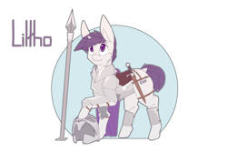 Size: 3600x2400 | Tagged: safe, artist:chapaevv, derpibooru import, oc, oc only, oc:liltho, unicorn, armor, commission, helmet, knight, male, reference sheet, royal guard, simple background, solo, spear, sword, weapon, white background