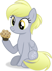 Size: 2698x3706 | Tagged: safe, artist:anime-equestria, derpibooru import, derpy hooves, pegasus, pony, alternate hairstyle, background pony, female, food, high res, mare, muffin, short hair, simple background, sitting, smiling, solo, transparent background, vector, wings