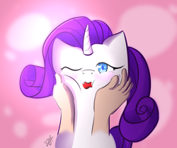 Size: 2400x2000 | Tagged: safe, artist:ermecg, derpibooru import, rarity, pony, unicorn, cute, hand, shiny eyes, solo, squishy cheeks