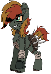 Size: 714x1024 | Tagged: safe, artist:brainiac, derpibooru import, oc, oc only, oc:blister, earth pony, fallout equestria, chest fluff, female, mare, raider, simple background, solo, transparent background