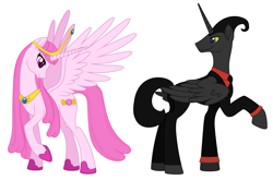 Size: 4996x3288 | Tagged: safe, artist:nathaniel718, derpibooru import, alicorn, pony, adventure time, business suit, cartoon network, clothes, crown, female, hoof shoes, jewelry, male, mare, necktie, nergal, nergal and princess bubblegum, ponified, princess bubblegum, regalia, simple background, stallion, suit, the grim adventures of billy and mandy, white background