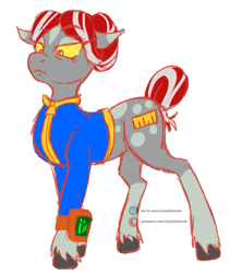 Size: 591x700 | Tagged: safe, derpibooru import, oc, oc only, oc:point blank, earth pony, pony, fallout equestria, pipbuck, simple background, solo, unshorn fetlocks, white background