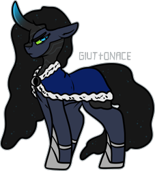 Size: 1441x1586 | Tagged: safe, artist:sexygoatgod, derpibooru import, oc, oc only, oc:eclipse terror, unicorn, adoptable, cape, clothes, horn, offspring, parent:king sombra, parent:princess luna, parents:lumbra, simple background, transparent background, unicorn oc