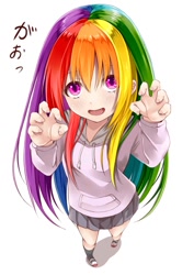 Size: 566x800 | Tagged: safe, artist:cz, derpibooru import, rainbow dash, human, anime style, clothes, colored, humanized, japanese, looking at you, open mouth, shoes, simple background, skirt, socks, solo, white background