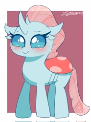 Size: 1524x2048 | Tagged: safe, artist:leo19969525, derpibooru import, ocellus, changedling, changeling, g4, blushing, horn, simple background, smiling, solo