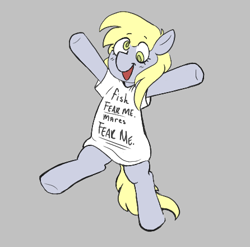 Size: 446x440 | Tagged: safe, artist:dsstoner, derpy hooves, pegasus, pony, aggie.io, bipedal, clothes, female, mare, open mouth, raised arms, shirt, simple background, smiling