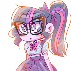 Size: 1280x1280 | Tagged: safe, artist:jully-park, derpibooru import, sci-twi, twilight sparkle, human, equestria girls, glasses, ponytail, simple background, solo, standing, white background