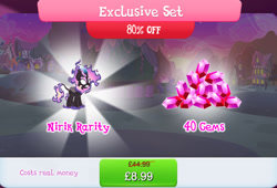 Size: 1261x859 | Tagged: safe, derpibooru import, rarity, kirin, nirik, bundle, costs real money, english, fangs, female, fire, gameloft, gem, horn, kirin rarity, kirin-ified, mane of fire, mobile game, my little pony: magic princess, numbers, official, sale, solo, solo focus, species swap, text