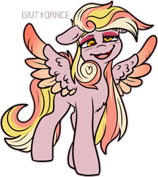 Size: 1615x1803 | Tagged: safe, artist:sexygoatgod, derpibooru import, oc, oc only, oc:puppy love, pegasus, pony, adoptable, crack ship offspring, female, heart, heart eyes, magical lesbian spawn, offspring, parent:derpy hooves, parent:princess cadance, simple background, solo, transparent background, wingding eyes