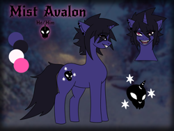 Size: 4000x3000 | Tagged: safe, artist:sleepymist, derpibooru import, oc, oc only, oc:mist avalon, pony, unicorn, ear piercing, emo, goth, horn, male, piercing, reference sheet, stallion, unicorn oc