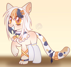 Size: 1280x1194 | Tagged: safe, artist:emperor-anri, derpibooru import, oc, oc only, cat, cat pony, original species, choker, clothes, ear fluff, ears, eye clipping through hair, grin, smiling, socks, solo